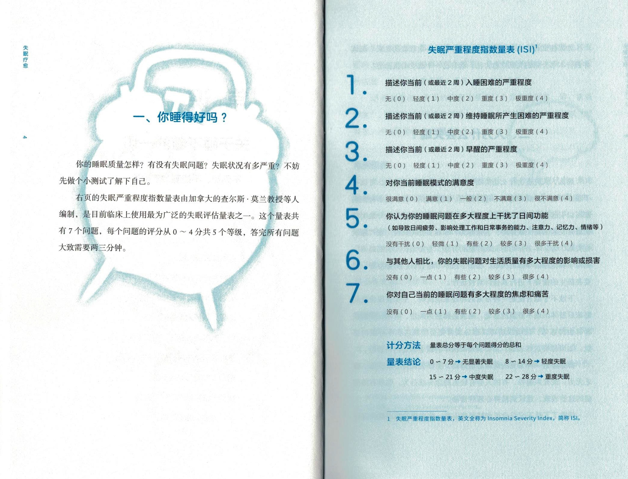 失眠严重程度指数量表（ISI） Insomnia Severity Index